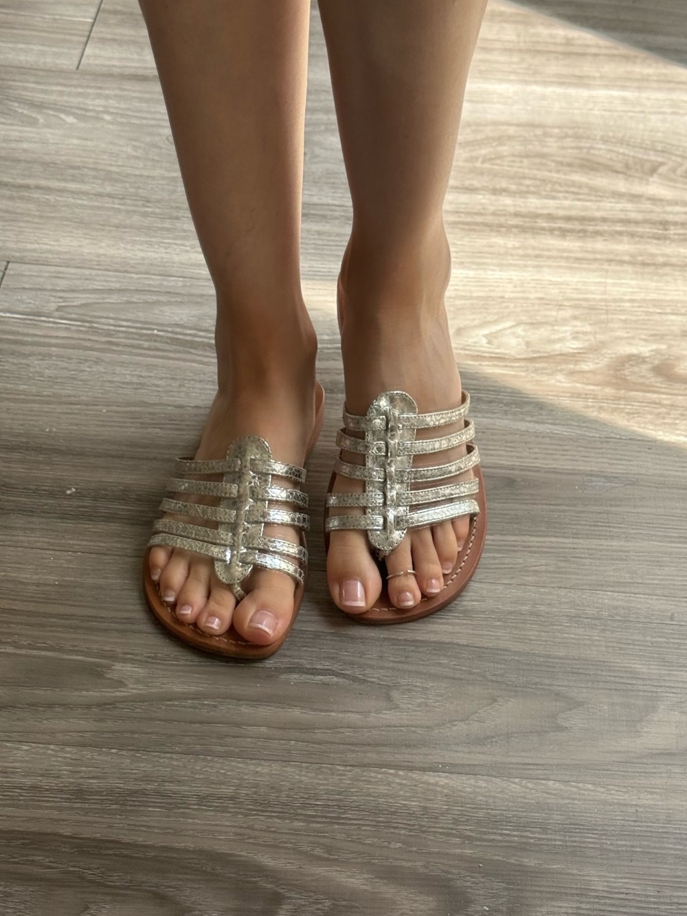 Matisse Metallic Snake Embossed Leather Multi-Strap Slide gladiator Sandals sz 8